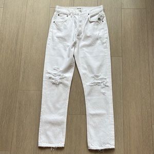 Agolde Riley High-Rise Distressed Tapered Straight Leg Cropped Jeans